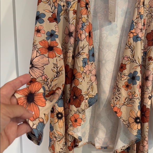 Bohemian Style Cream and Blue Cardigan Sweater NEW in package Stretch easy care - Picture 5 of 8